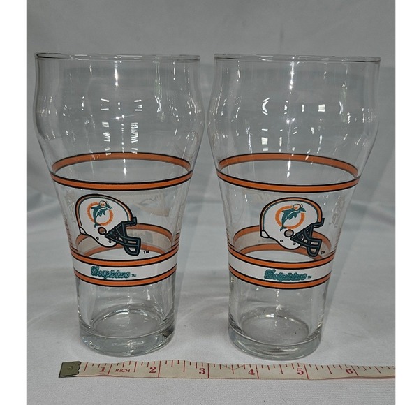 Coca-Cola Other - Vintage Miami Dolphins NFL Coca-Cola Glasses Set of 2 Clear Pilsner Tumblers 6in